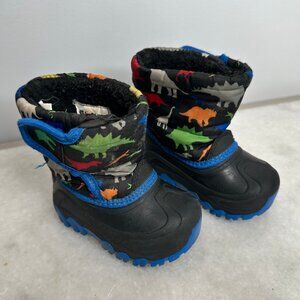 SNOW BOOTS Toddler Size 5 Boys Winter Warm Waterproof Dinosaurs Blue Red